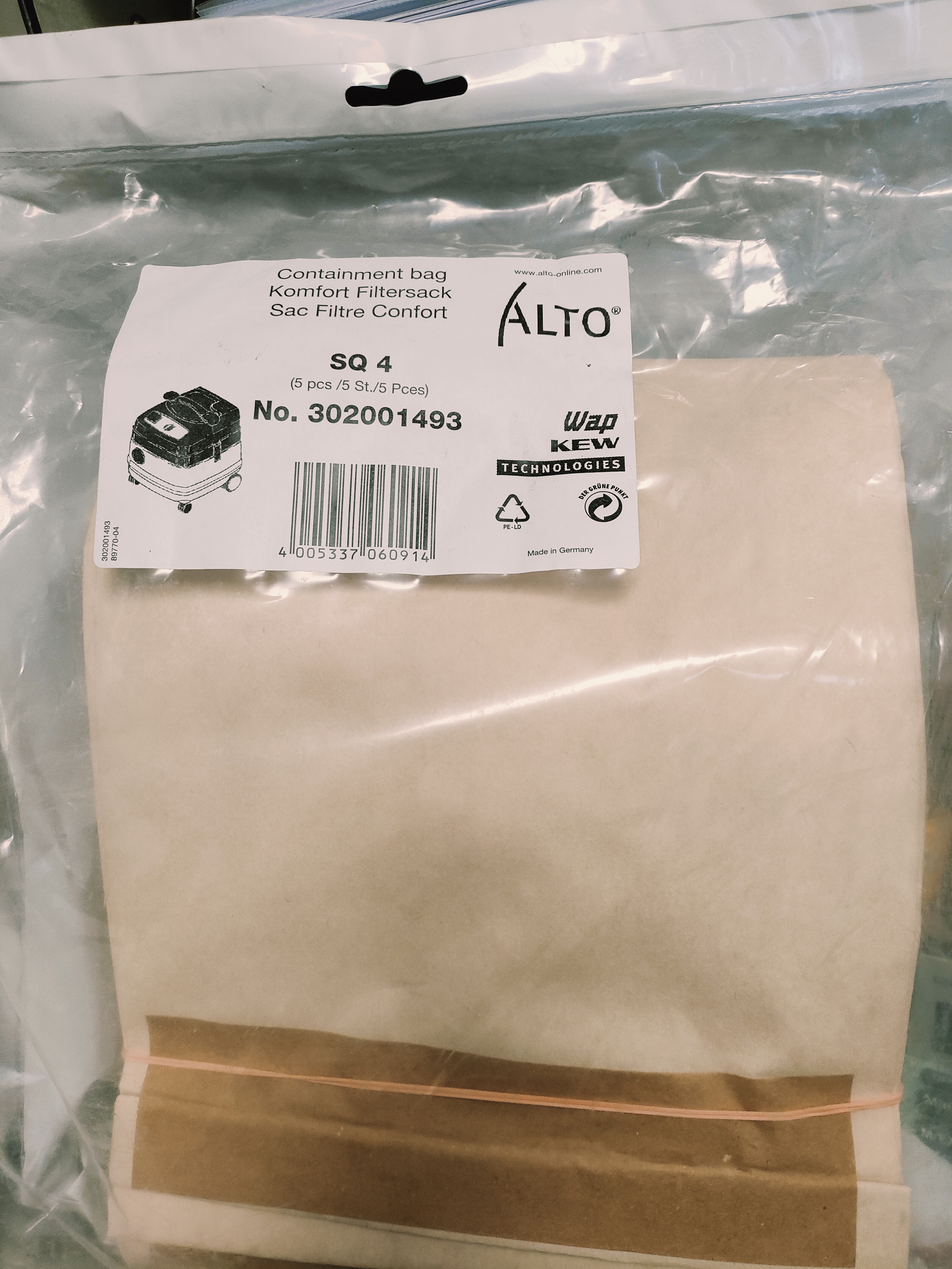 Filtersack SQ4 Komf VPE 5 FILTER BAG SQ 4 ALTO. 5 PCS Filtersack SQ4 Komf VPE 5 FILTER BAG SQ 4 ALTO. 5 PCS