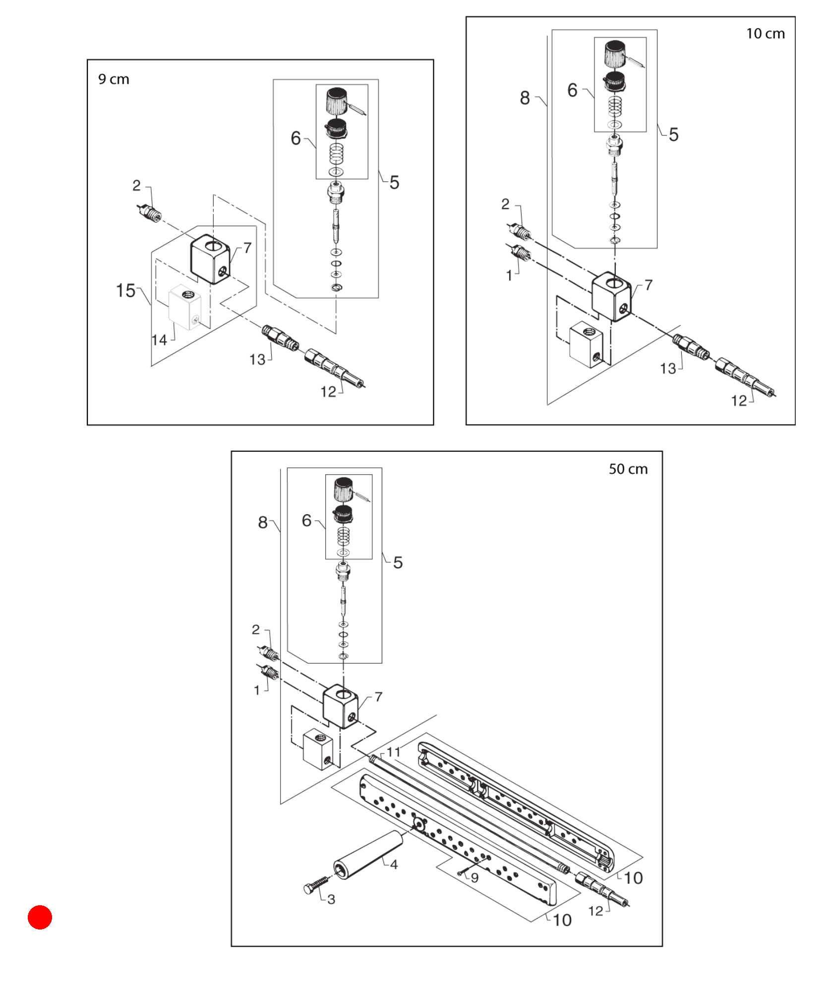 Doppelsprühlanze L=9cm, L=10cm, L=50cm