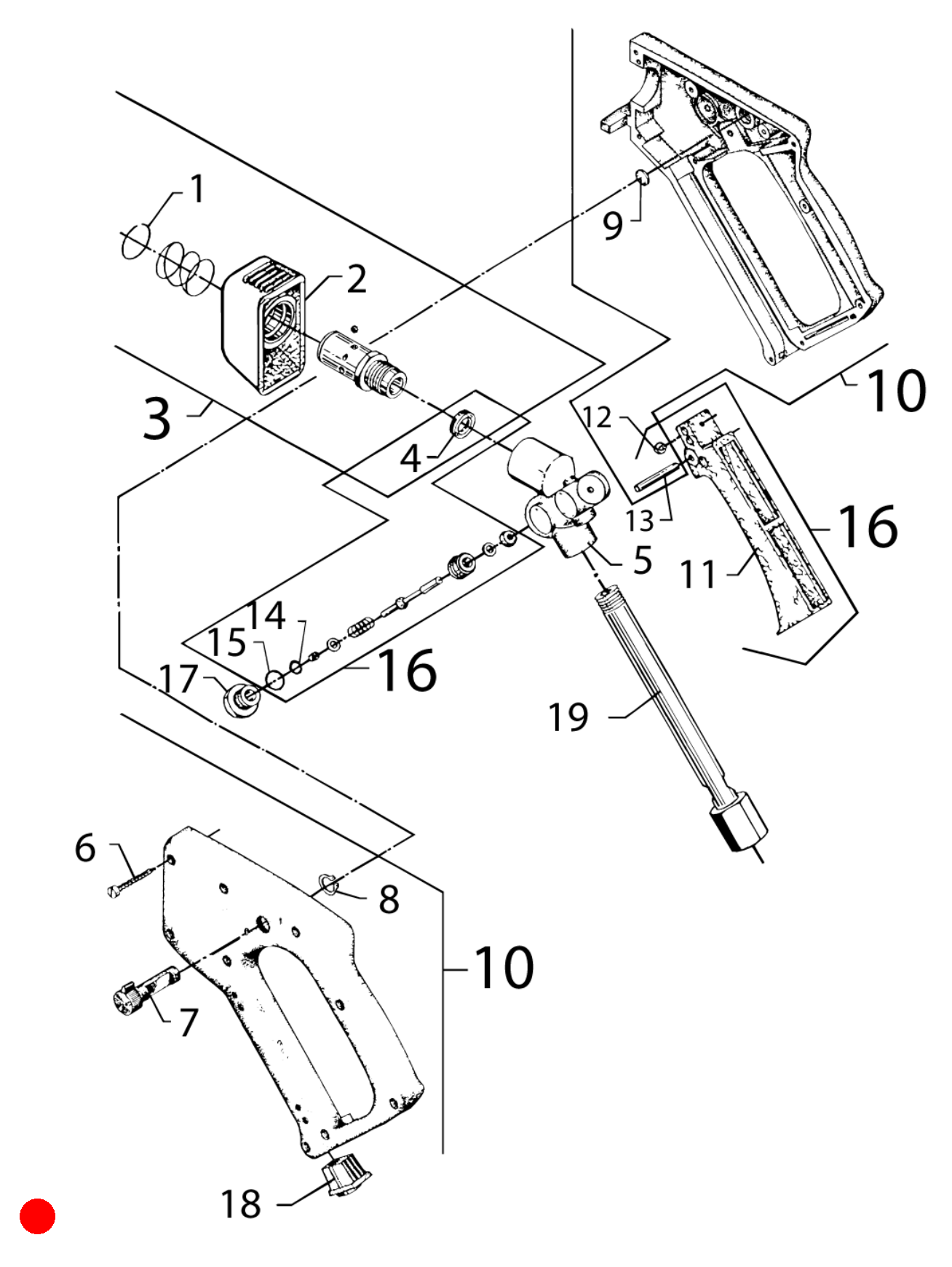Sprühpistole mit Druckentlastung – bis 01.02.2002